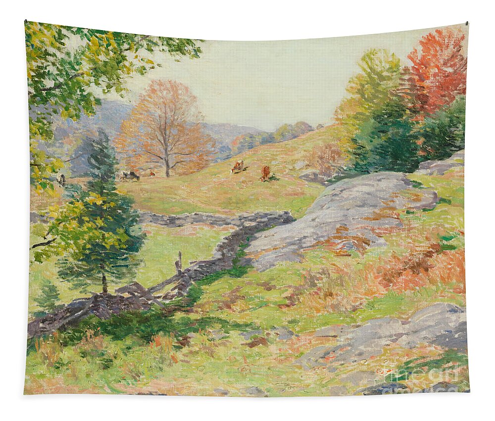 New England Tapestry featuring the painting Hillside Pastures, September, 1922 by Willard Leroy Metcalf