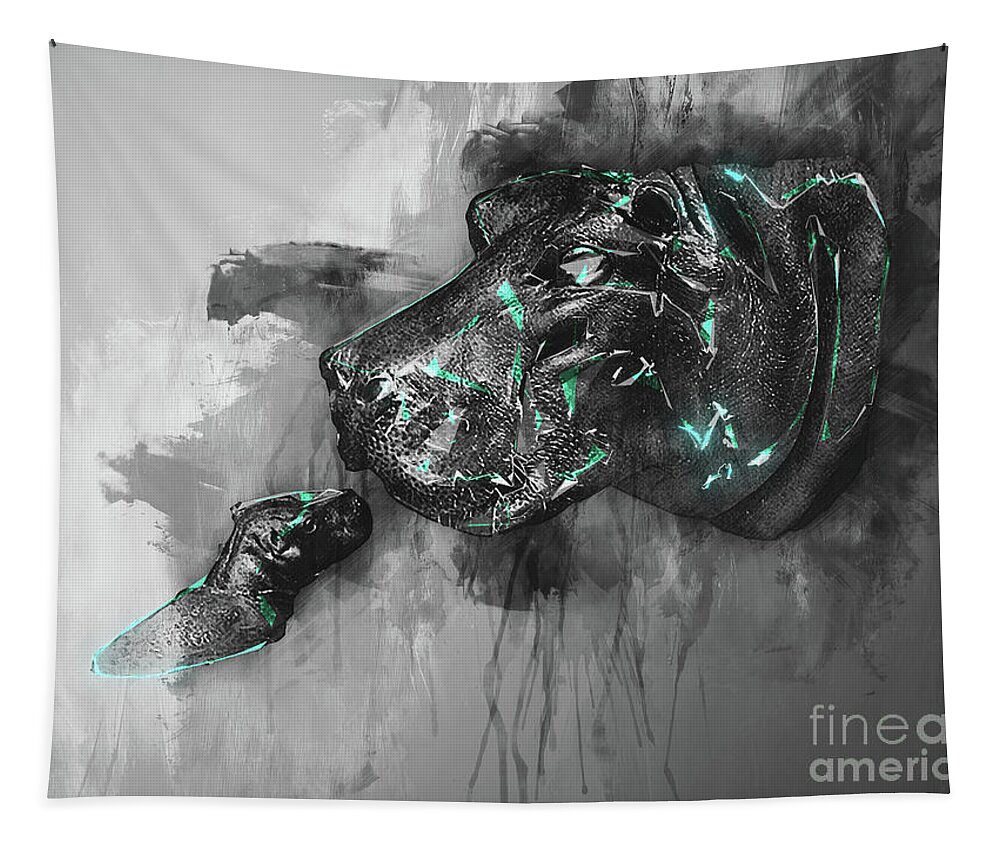 7s Flex Tapestry featuring the photograph Hippo Love monochrome by Jack Torcello