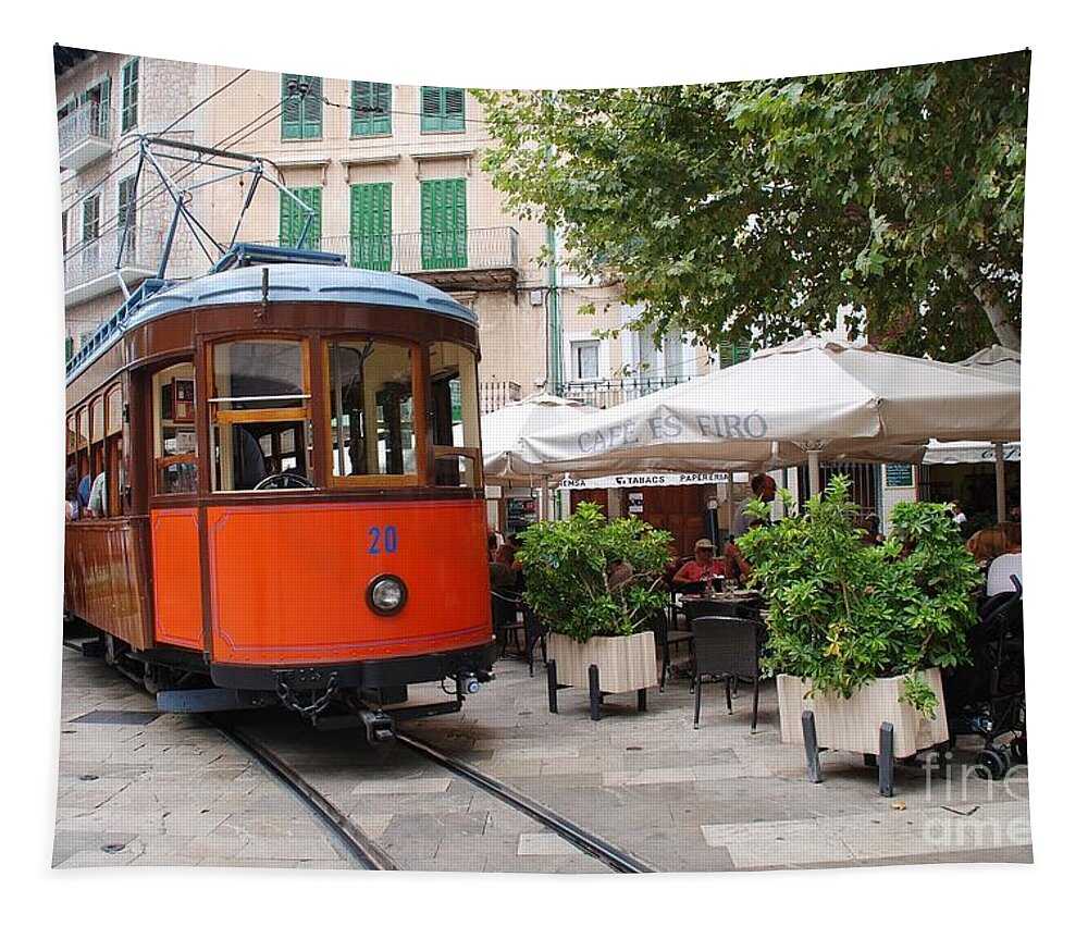 Soller Tapestry featuring the photograph Historic tram at Soller in Majorca by David Fowler