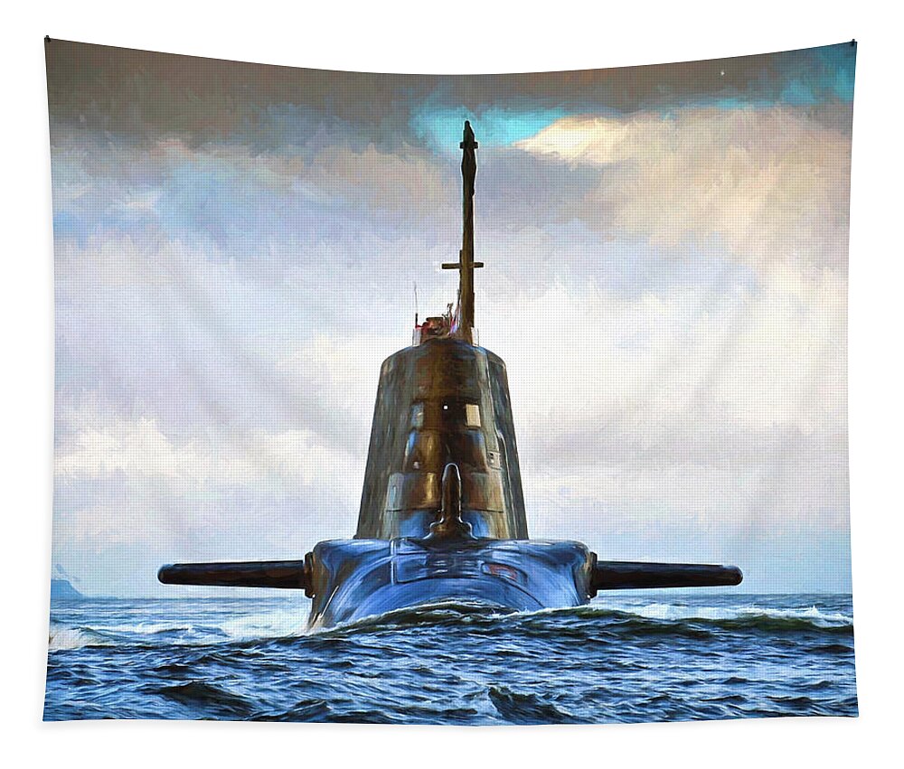Astute Class Tapestry featuring the digital art HMS Ambush Submarine 2 by Roy Pedersen