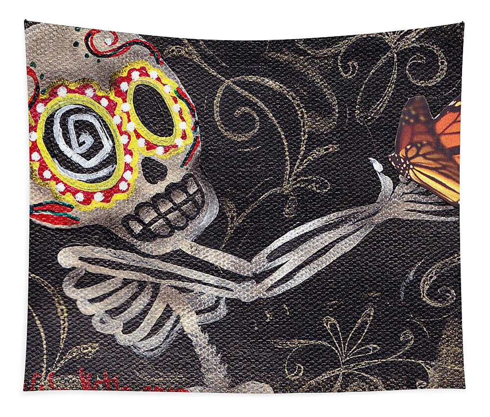 Day Of The Dead Tapestry featuring the painting Holding Life by Abril Andrade