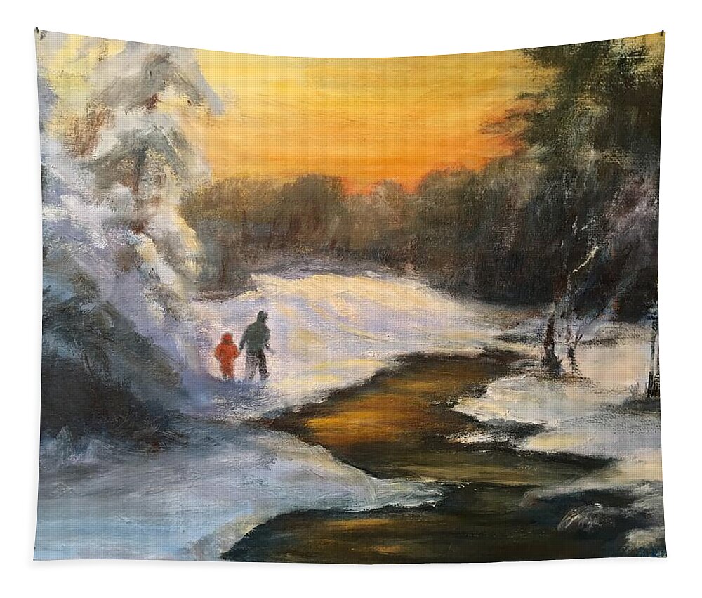 Snow Tapestry featuring the painting Holding My Father's Hand by Gail Kirtz