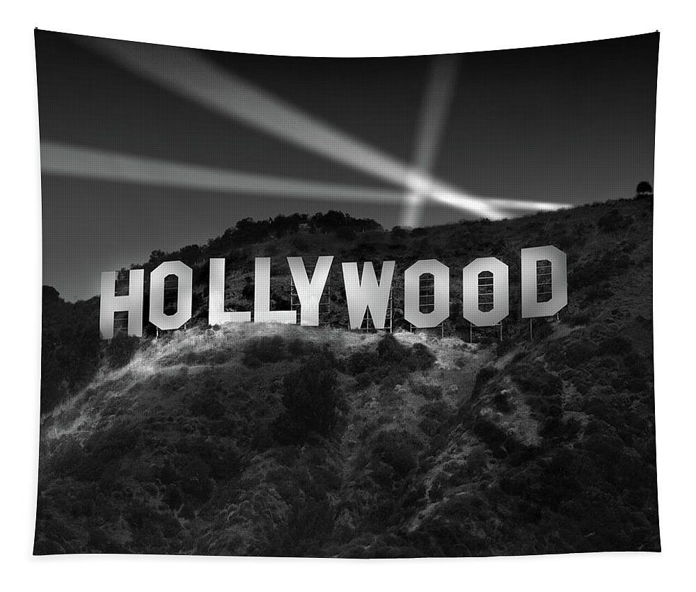 Hollywood Sign Tapestry featuring the photograph Hollywood Sign at Night by Richard Lund