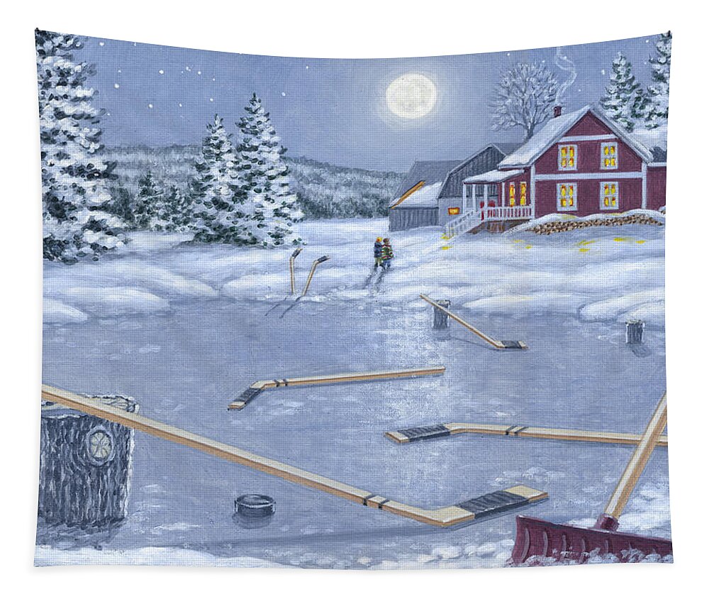 Hockey Tapestry featuring the painting Home For Supper by Richard De Wolfe