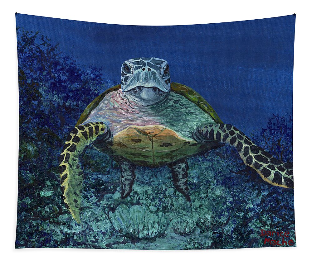 Hawaiian Green Sea Turtle Tapestry featuring the painting Home Of The Honu by Darice Machel McGuire