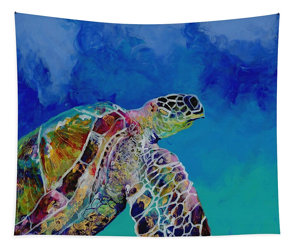 Turtle Tapestry featuring the painting Honu 7 by Marionette Taboniar
