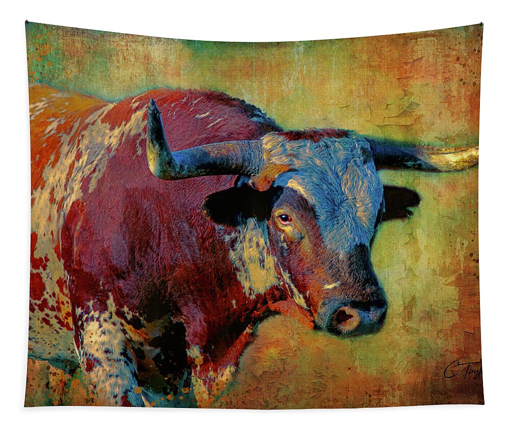 Texas Longhorns Tapestry featuring the digital art Hook 'Em 2 by Colleen Taylor