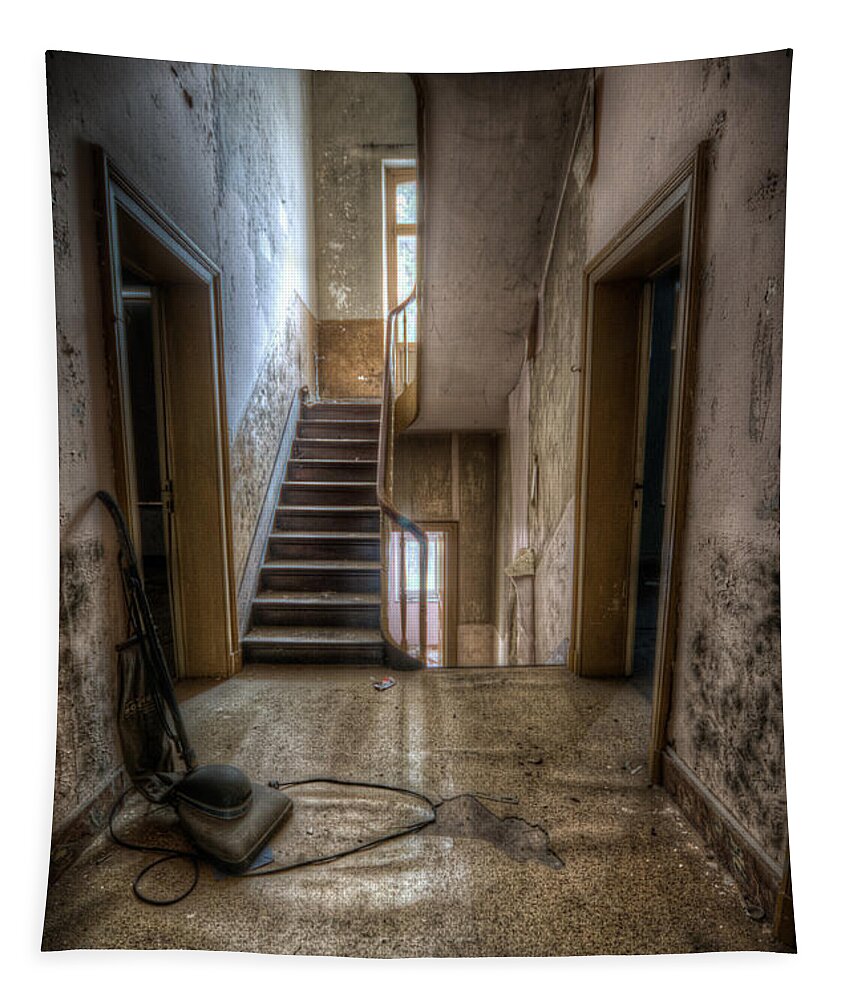 Decay Tapestry featuring the digital art Hoover halllway by Nathan Wright