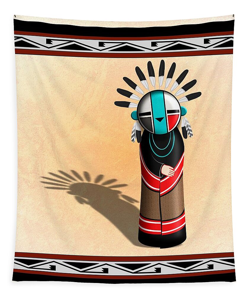 Native American Art Tapestry featuring the digital art Hopi Sun Face Kachina by John Wills