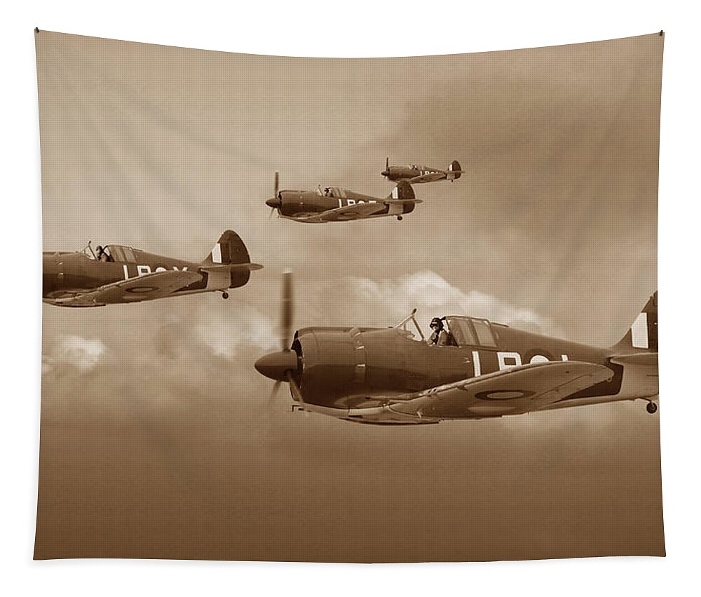 Raaf Tapestry featuring the digital art Horn Island Patrol - Sepia by Mark Donoghue