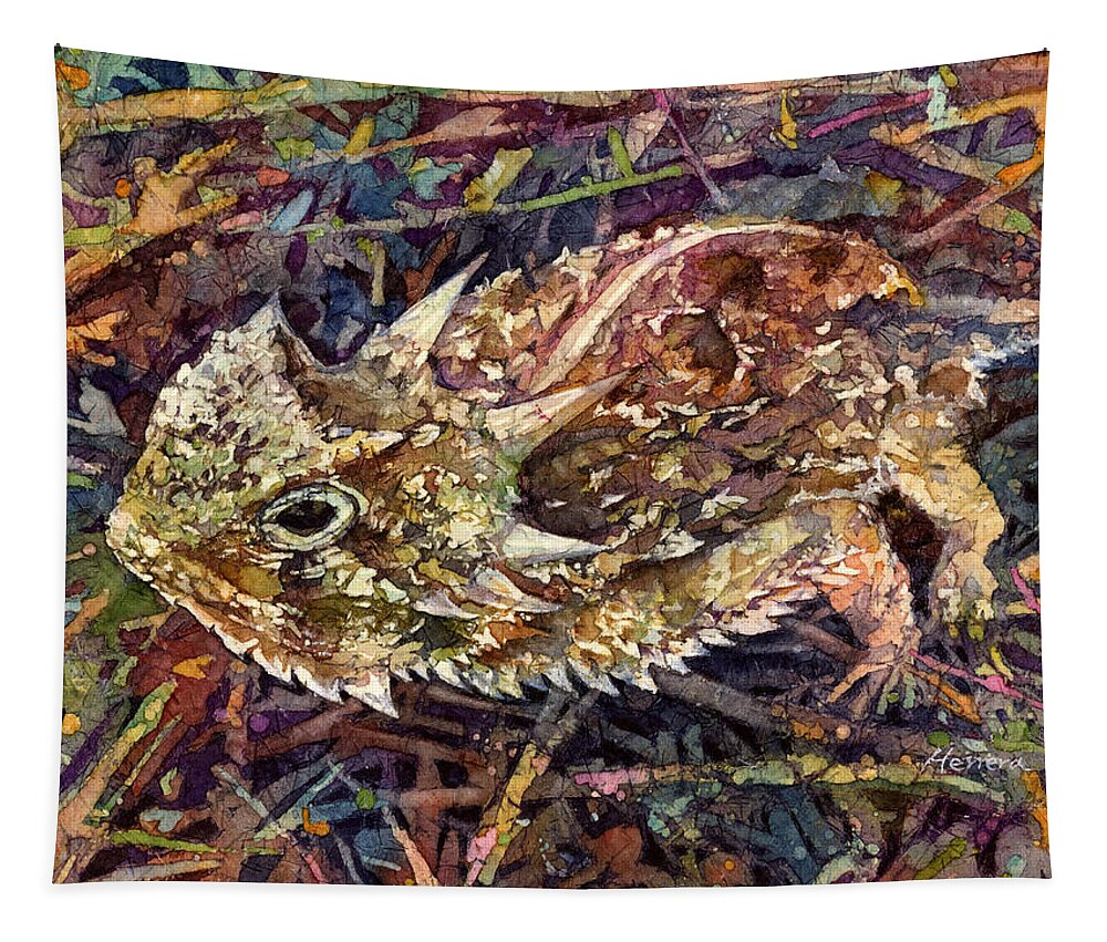 Horned Toad Tapestry featuring the painting Horned Toad by Hailey E Herrera
