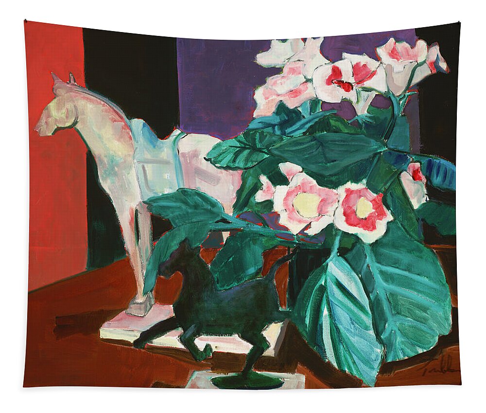 Still Life Tapestry featuring the painting Horses with Floral by Thomas Tribby