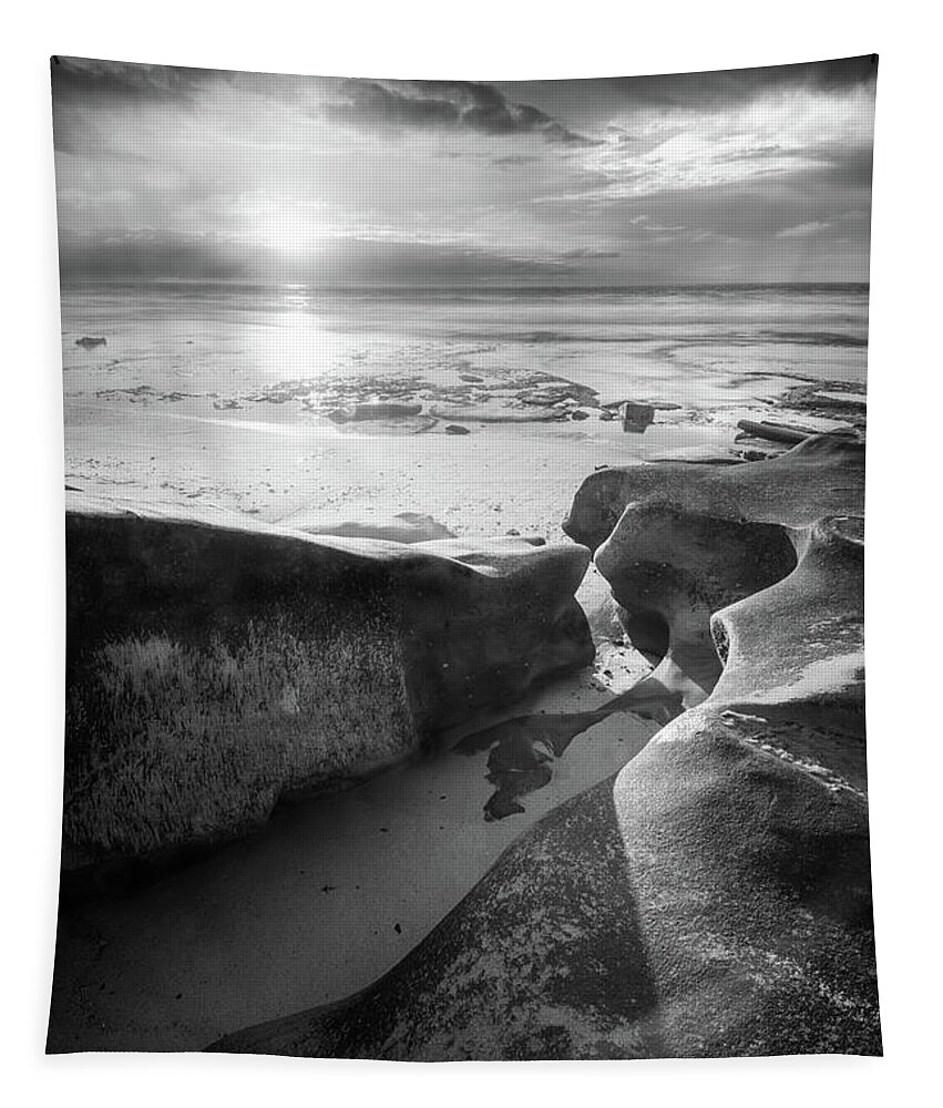 La Jolla Tapestry featuring the photograph Hospital Point - Low Tide at Sunset by Alexander Kunz