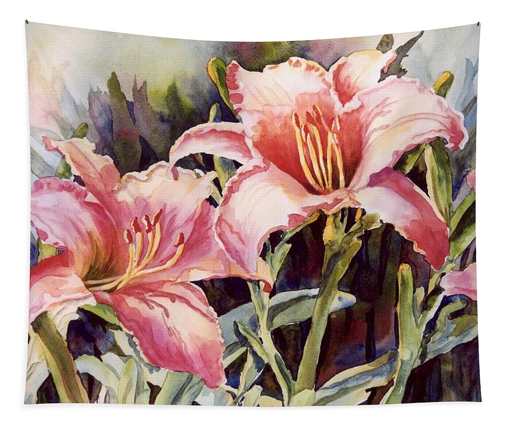 Lillies Tapestry featuring the painting Hot Lillies by Roxanne Tobaison