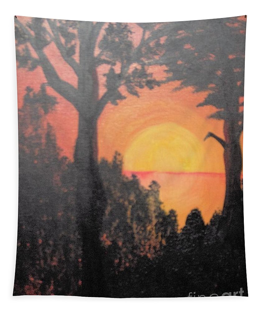 Landscape Sunset Tropical Orange Tapestry featuring the painting Hot by Saundra Johnson