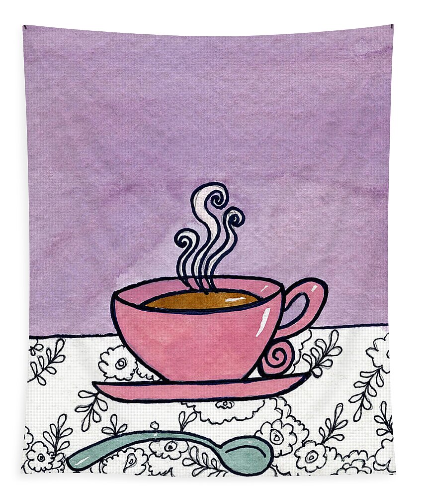 Hot Tea A Pen & Ink Watercolor Painting By Norma Appleton Tapestry featuring the painting Hot Tea by Norma Appleton