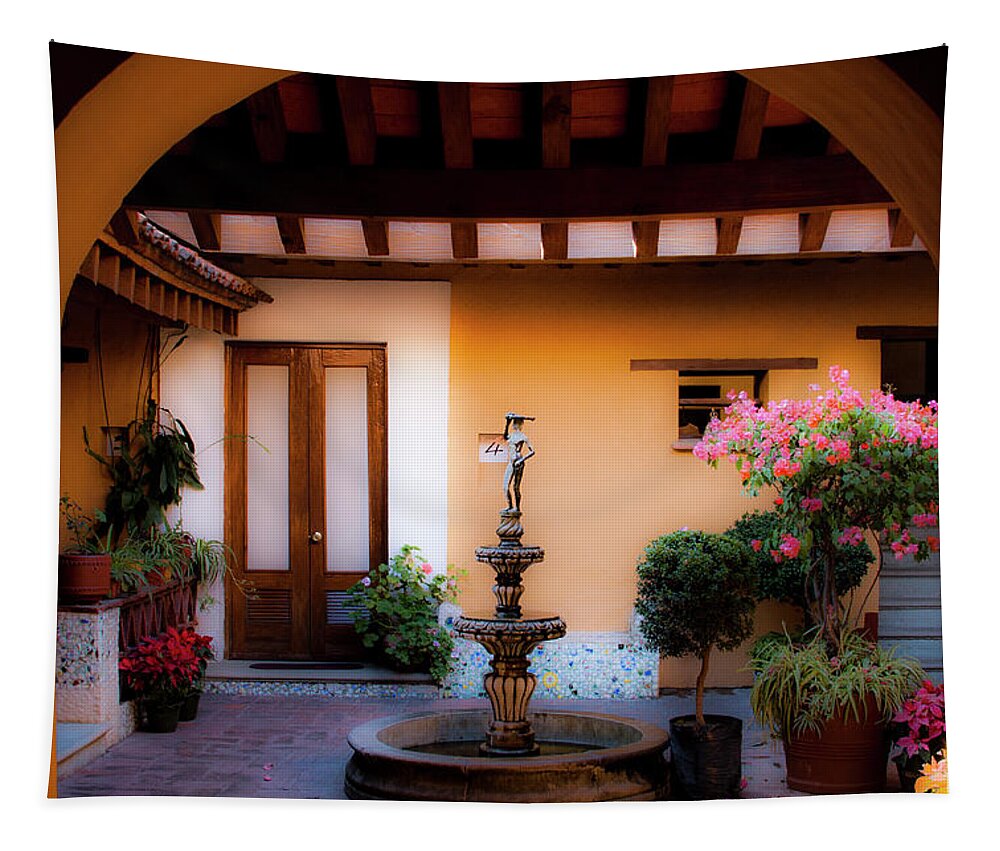 Oaxaca Tapestry featuring the photograph Hotel Azucenas Courtyard by Lee Santa