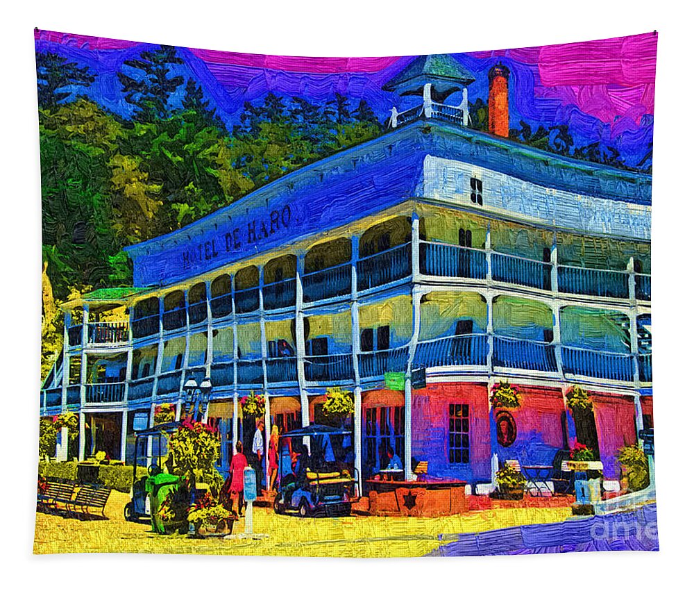 Roche Harbor Tapestry featuring the digital art Hotel De Haro by Kirt Tisdale