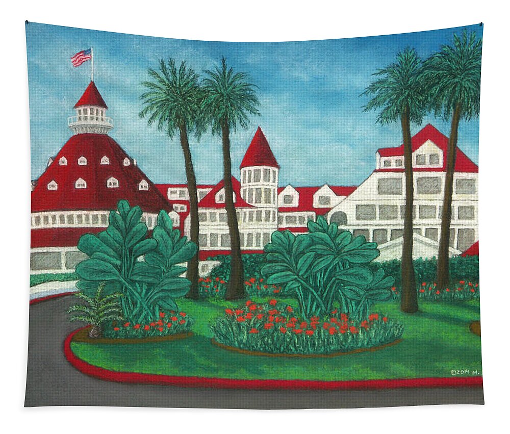 Hotel Tapestry featuring the pastel Hotel Del Coronado by Michael Heikkinen