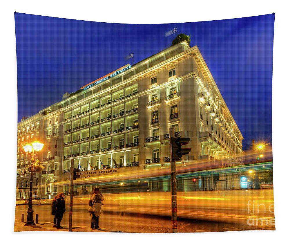 Yhun Suarez Tapestry featuring the photograph Hotel Grande Bretagne - Athens by Yhun Suarez
