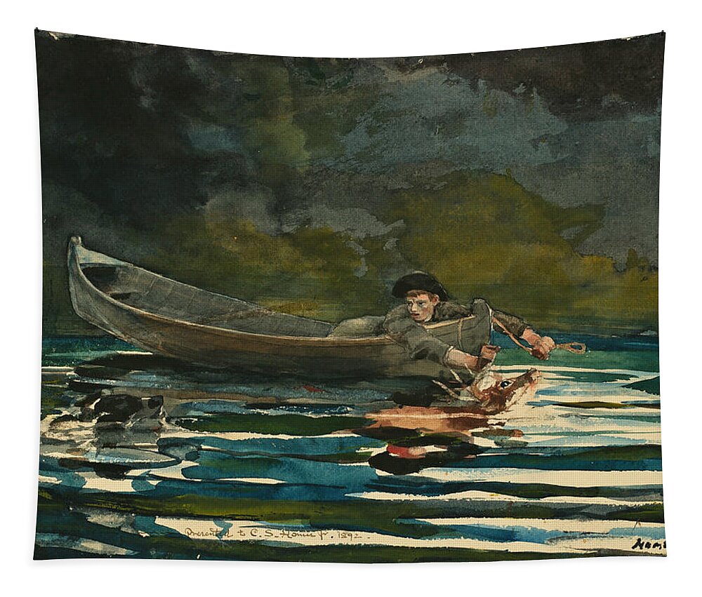 Winslow Homer Tapestry featuring the drawing Hound and Hunter. Sketch by Winslow Homer