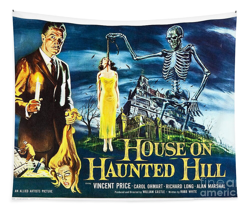 House Tapestry featuring the painting House on Haunted Hill Poster Classic horror movie by Vintage Collectables