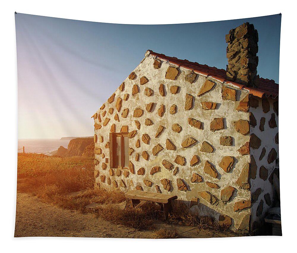 Southwest Tapestry featuring the photograph House on the Cliff by Carlos Caetano