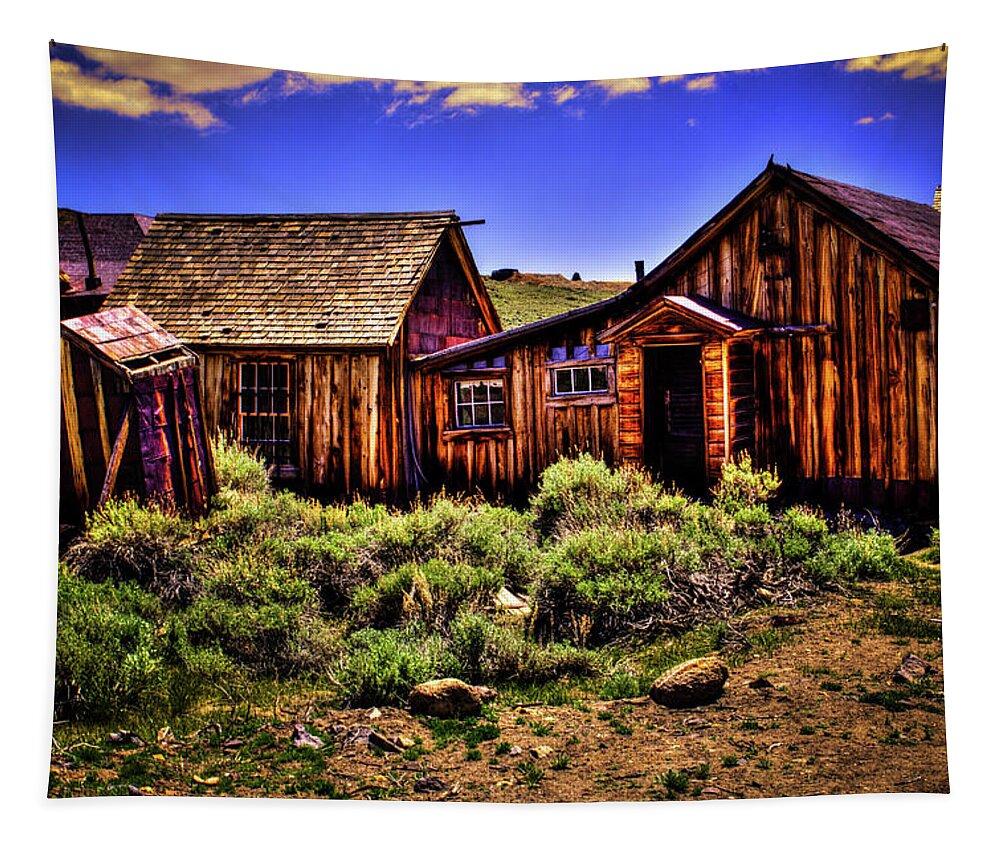 California Tapestry featuring the photograph House, Shed and Outhouse Bodie Ghost Town by Roger Passman