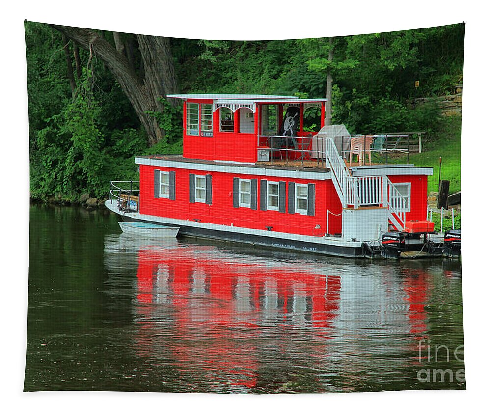 Boat Tapestry featuring the photograph Houseboat on the Mississippi River by Teresa Zieba