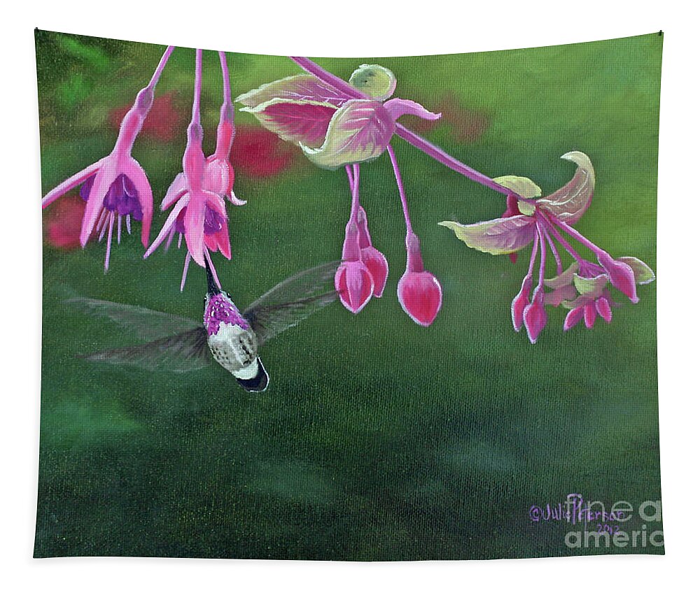 Hummingbird Tapestry featuring the painting Hover by Julie Peterson