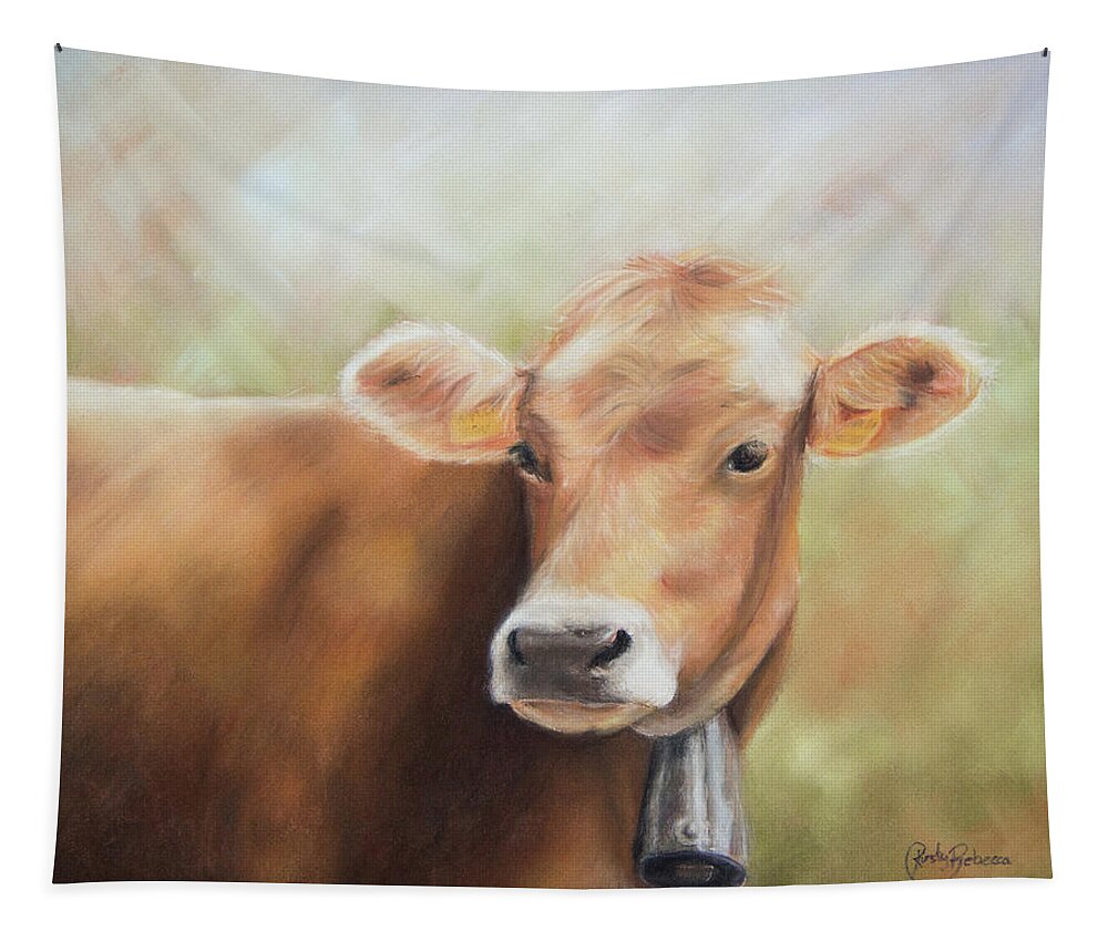 Cow Tapestry featuring the pastel How Now Brown Cow by Kirsty Rebecca