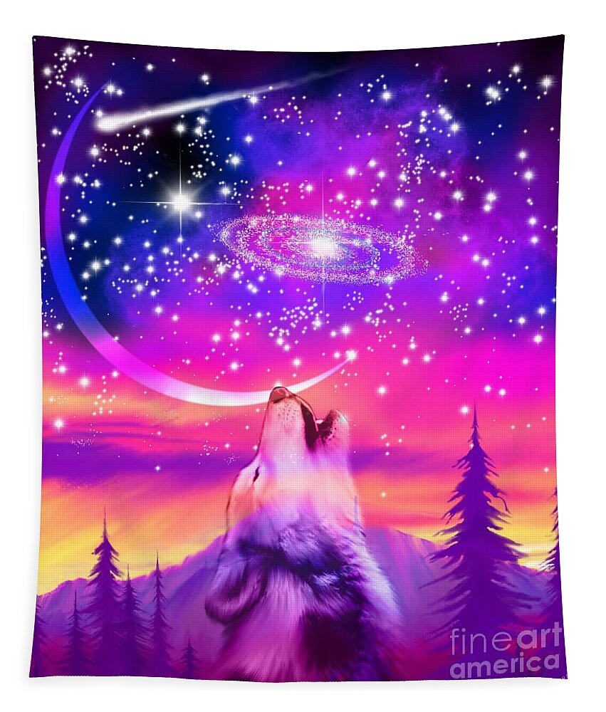 Wolf Tapestry featuring the digital art Howling at the Universe by Nick Gustafson