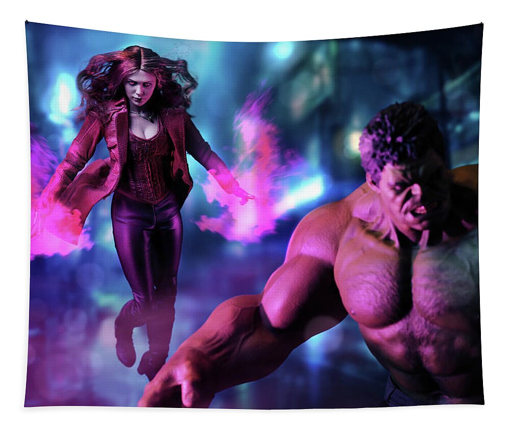 Comics Tapestry featuring the photograph Hulk and Scarlet Witch by Pete Tapang
