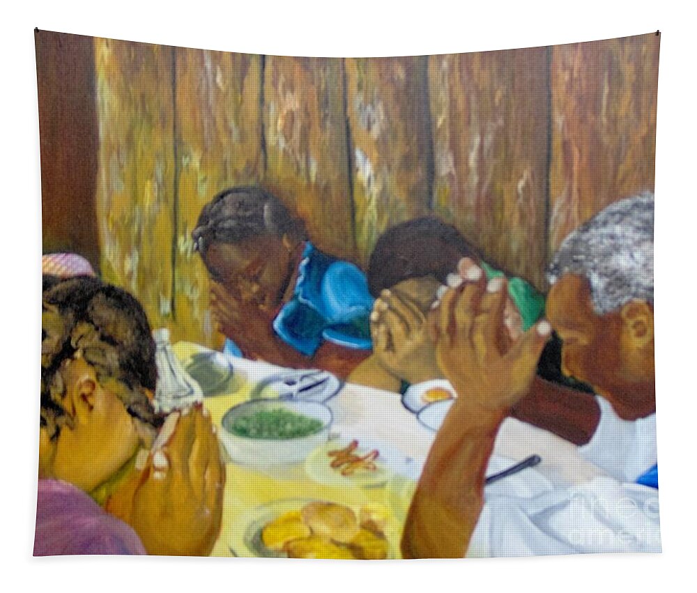 Prayer Tapestry featuring the painting Humble Gratitude by Saundra Johnson