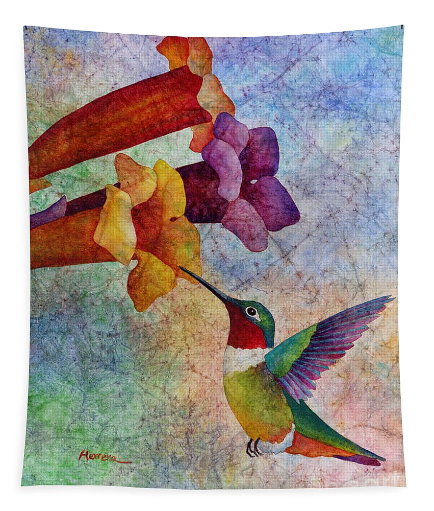 Hummingbird Tapestry featuring the painting Hummer Time by Hailey E Herrera