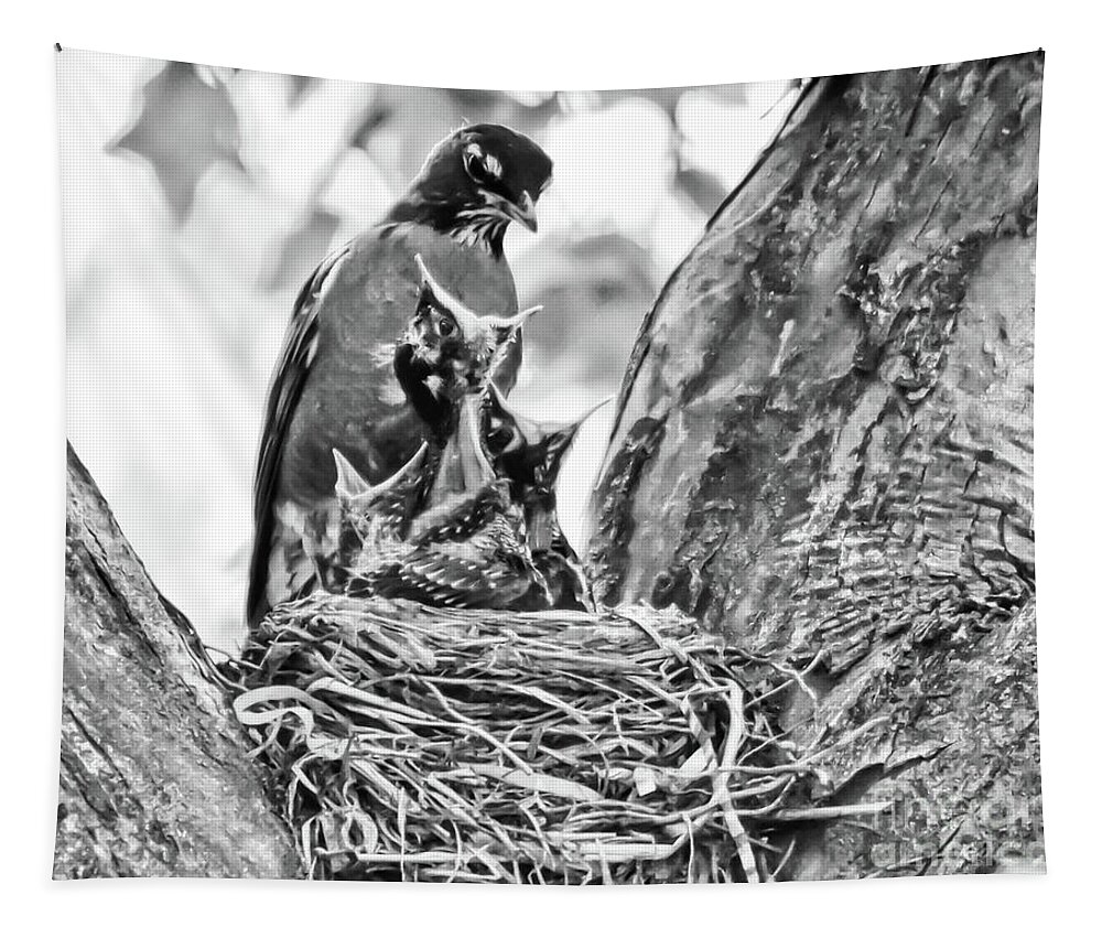American Robin Tapestry featuring the photograph Hungry Babies by Kerri Farley