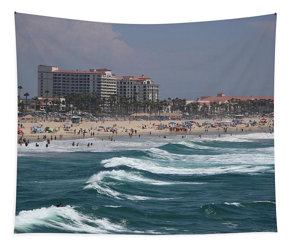 Beach Scene Tapestry featuring the photograph Huntington Beach Scene Summer 2017-4 by Colleen Cornelius