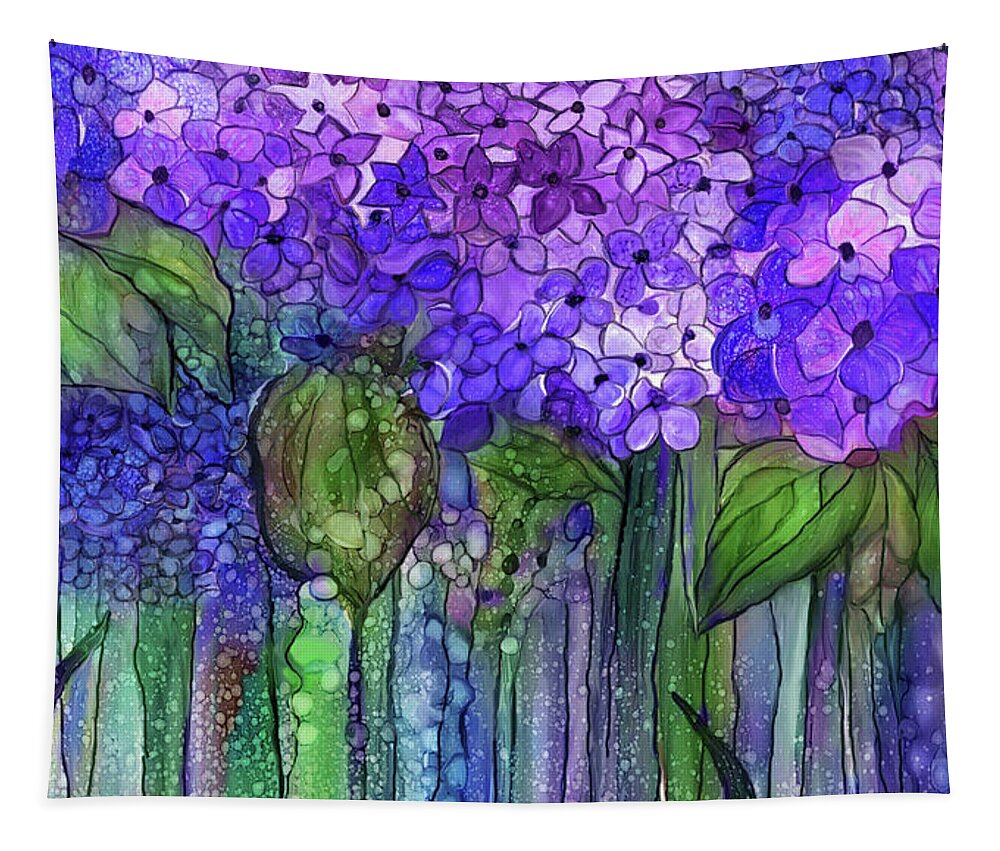 Carol Cavalaris Tapestry featuring the mixed media Hydrangea Bloomies 3 - Purple by Carol Cavalaris