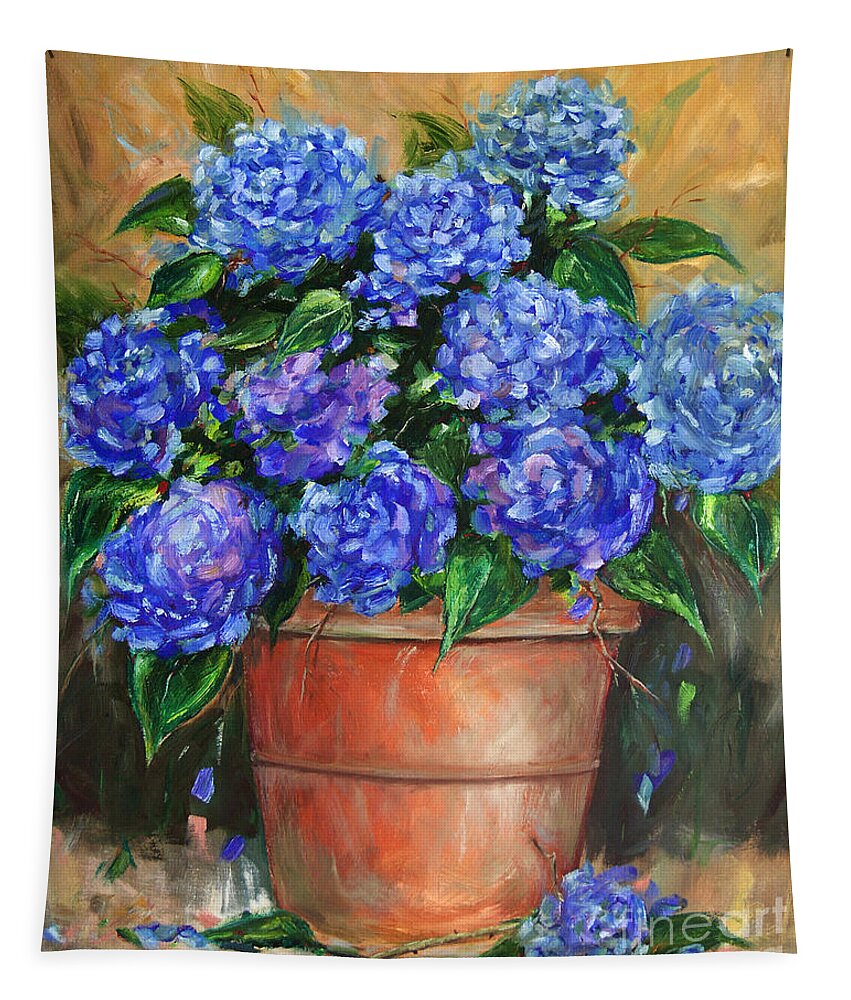 Blue Tapestry featuring the painting Hydrangeas in Pot by Jennifer Beaudet