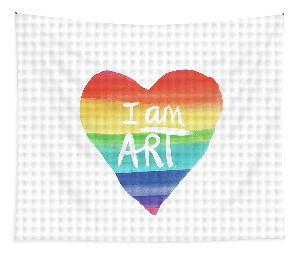 Rainbow Tapestry featuring the painting I AM ART Rainbow Heart- Art by Linda Woods by Linda Woods