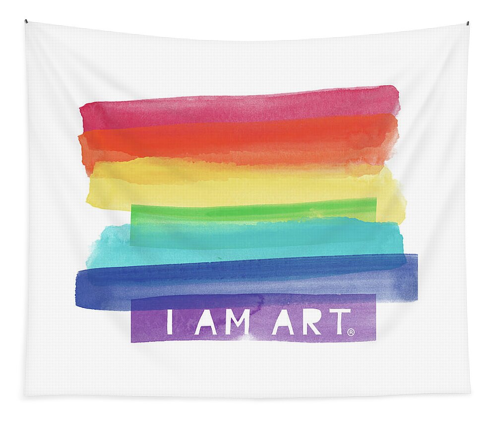 Rainbow Tapestry featuring the painting I AM ART Rainbow Stripe- Art by Linda Woods by Linda Woods