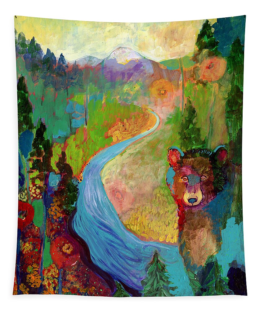 Bear Tapestry featuring the painting I Am The Mountain Stream by Jennifer Lommers