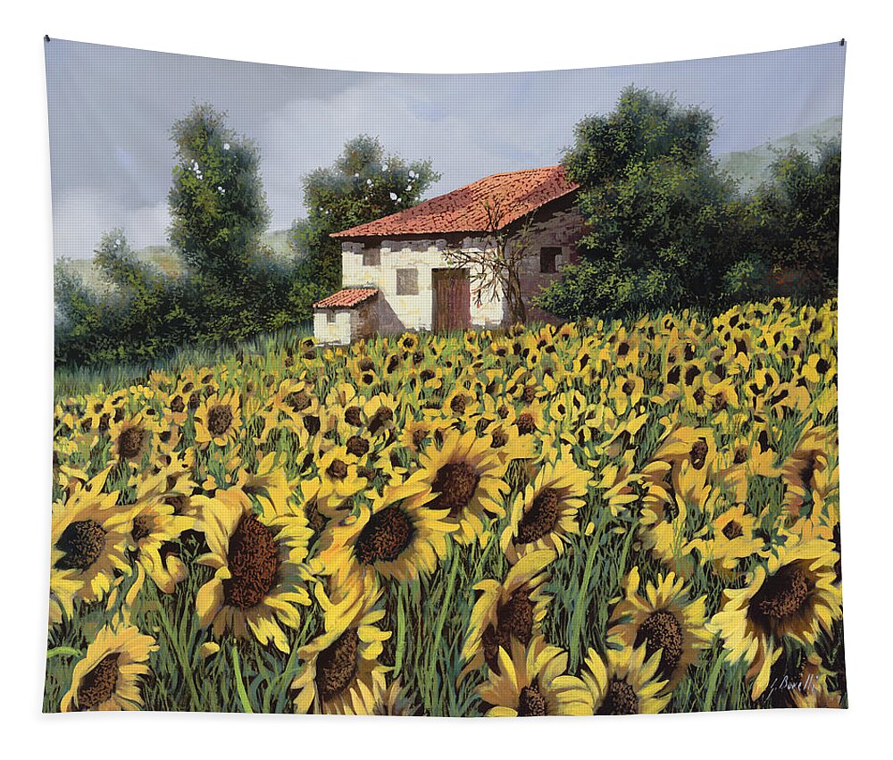 Tuscany Tapestry featuring the painting I Girasoli Nel Campo by Guido Borelli
