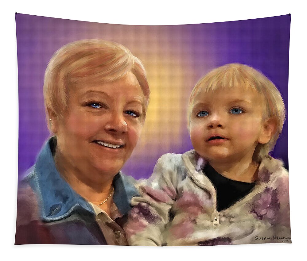 Portrait Tapestry featuring the painting I Love Grandma by Susan Kinney