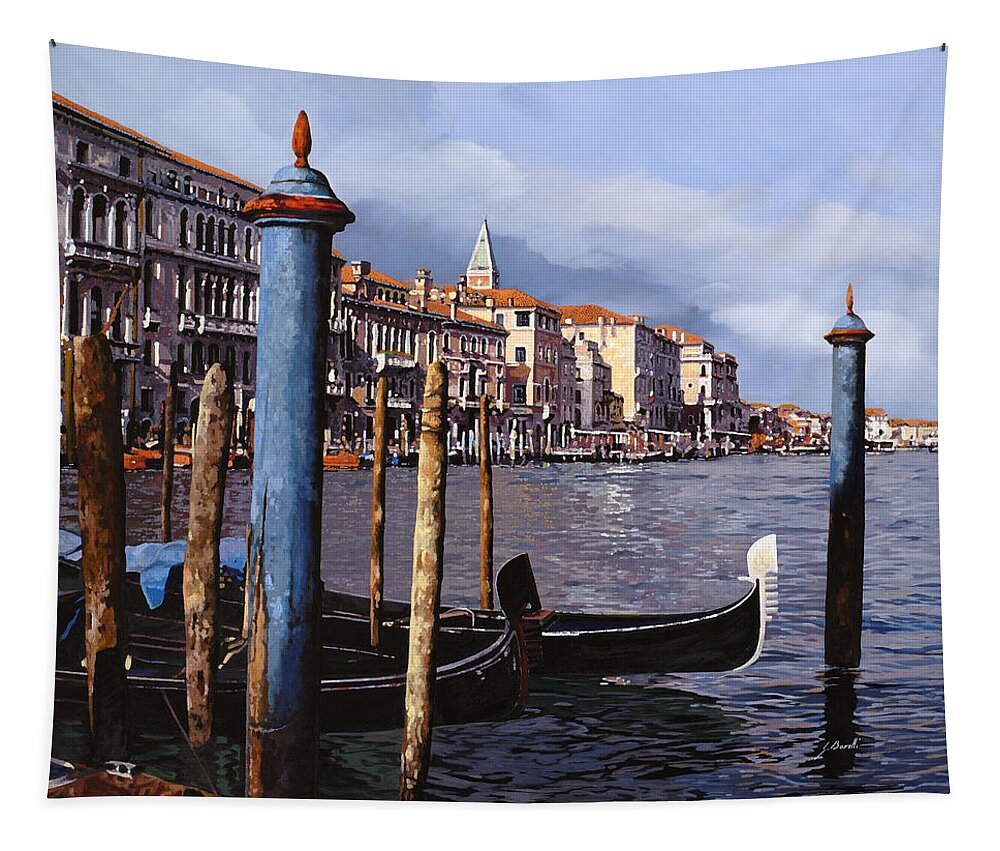 Venice Tapestry featuring the painting I Pali Blu Sul Canal Grande by Guido Borelli