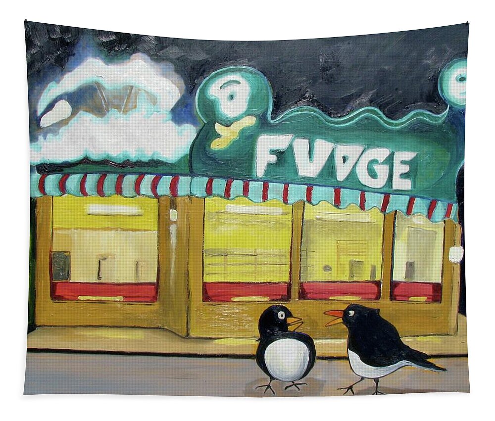 Figurative Abstraction Tapestry featuring the painting I Said Flounder not Fudge by Patricia Arroyo