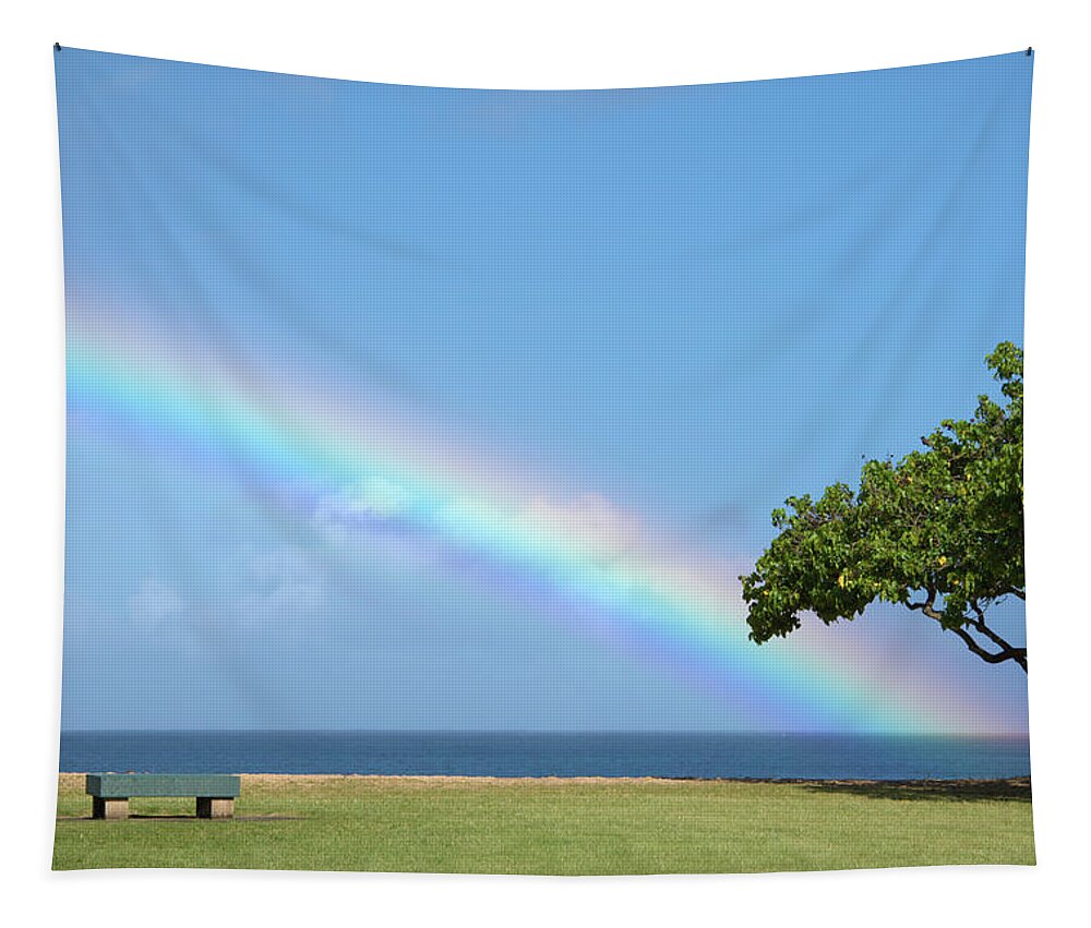 I Want To Be There Tree At The End Of A Rainbow Waimea Valley Beach Park Oahu Hawaii Tapestry featuring the photograph I Want To Be There by Brian Harig