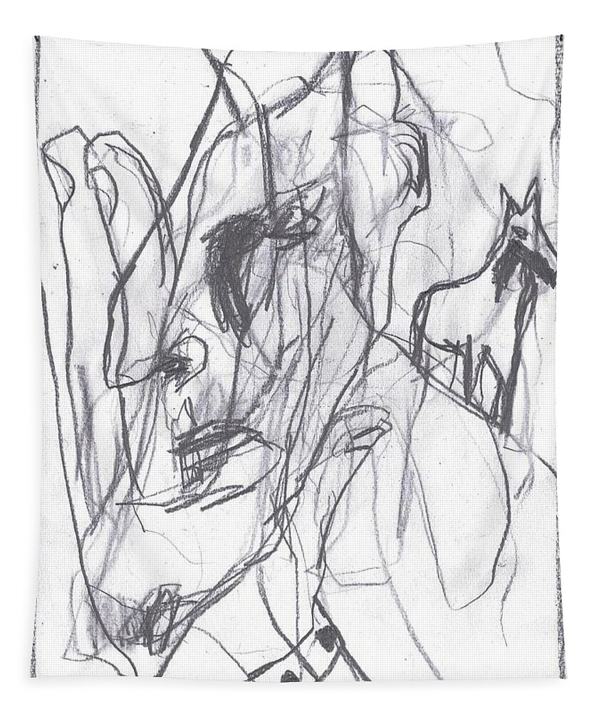 Sketch Tapestry featuring the drawing I was born in a mine 9 by Edgeworth Johnstone
