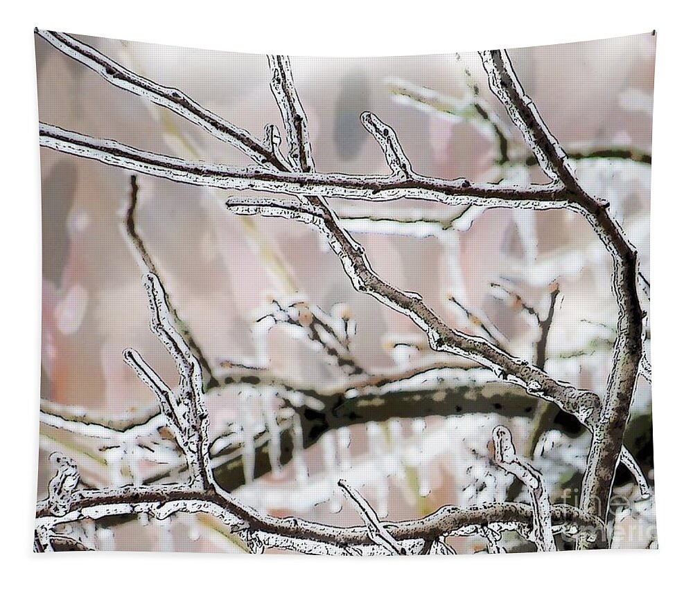 Ice Branches Branch Winter Lake Farm Photo Photograph Art Artist Artified Tapestry featuring the digital art Ice storm Ice by Craig Walters