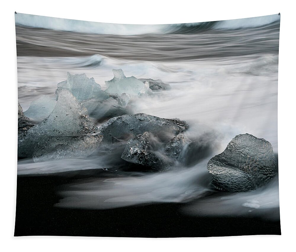 Icebergs Tapestry featuring the photograph Icebergs in ice beach, Iceland by Michalakis Ppalis